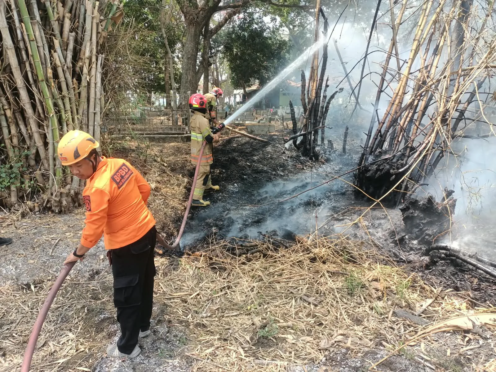 BPBD bersama Damkar Padamkan Kebakaran Rumpun Bambu