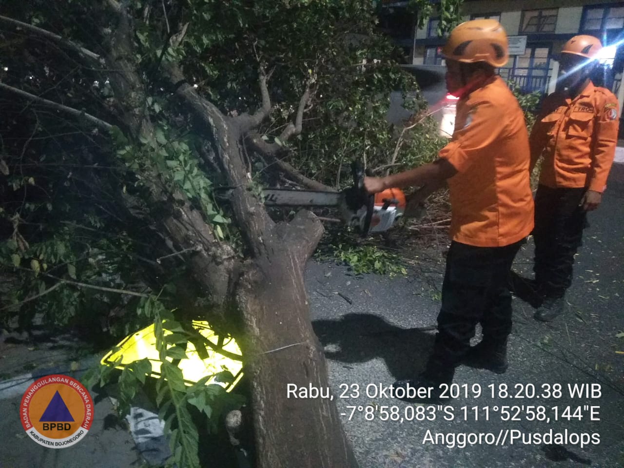 Angin Kencang menyebabkan pohon tumbang di Jl. AKBP M Soeroko Kel.Kadipaten