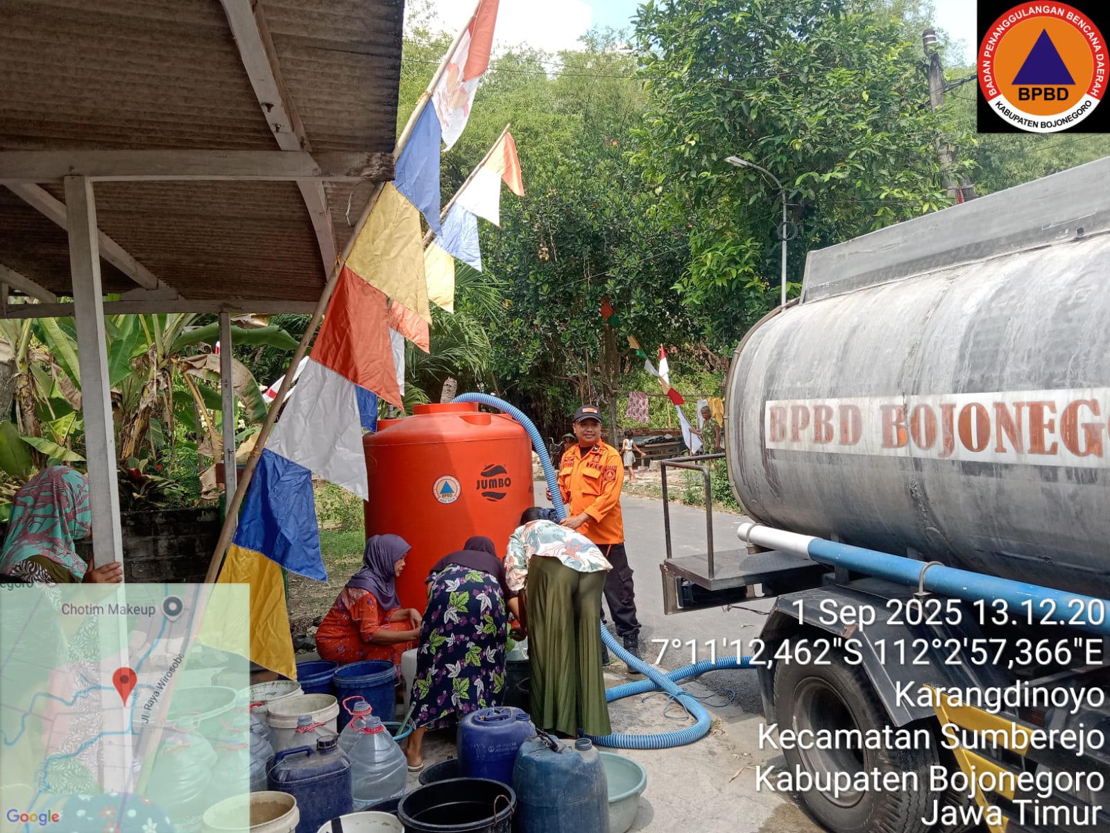 BPBD Bojonegoro Distribusikan Air Bersih di Karangdinoyo Sumberejo